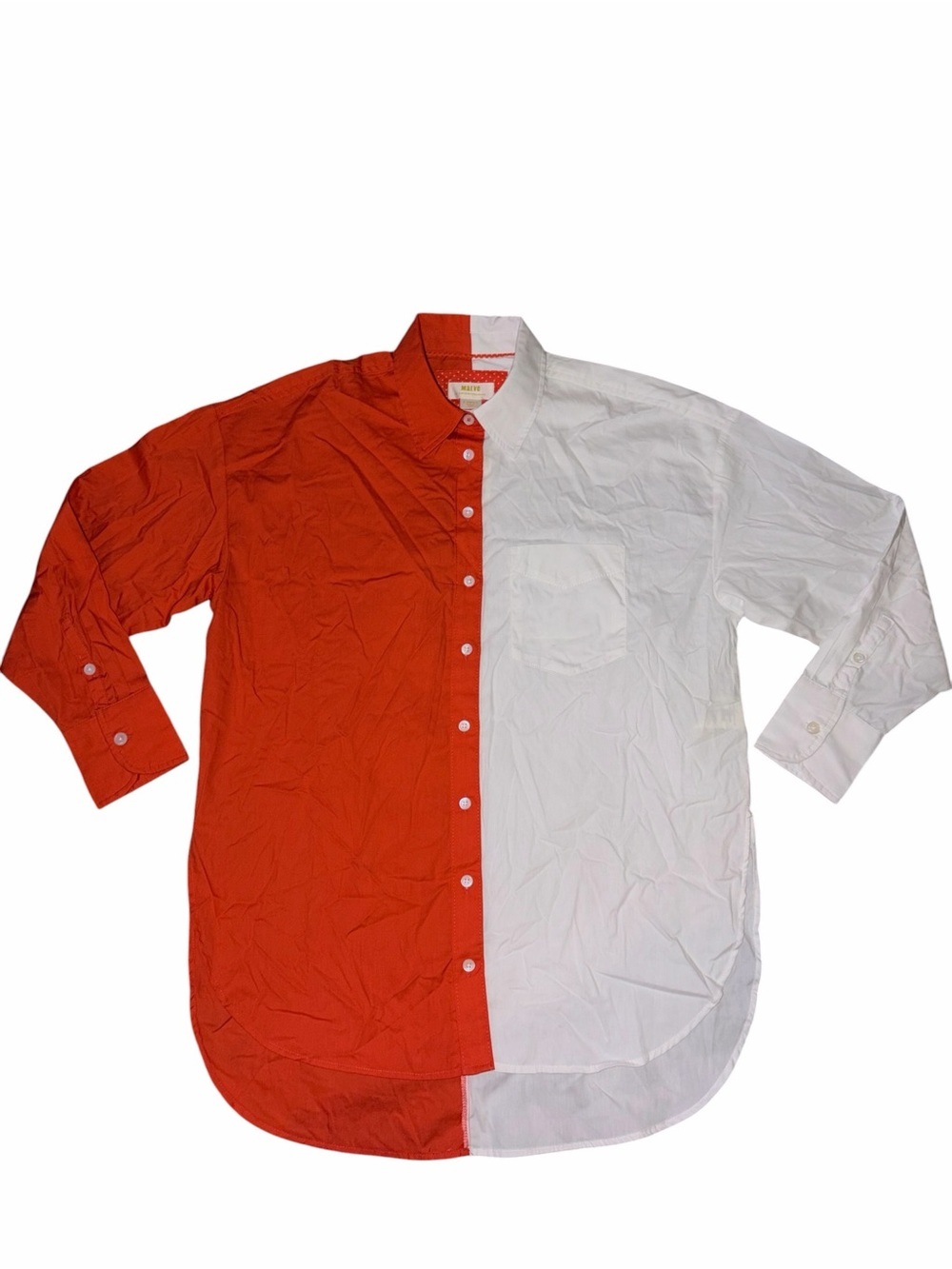 EUC Maeve by Anthropologie Oversized Colorblock Orange Button Down Shirt X-Small - Picture 3 of 8